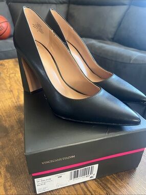 Vince Camuto Black Pointed-Toe Block Heel Pumps